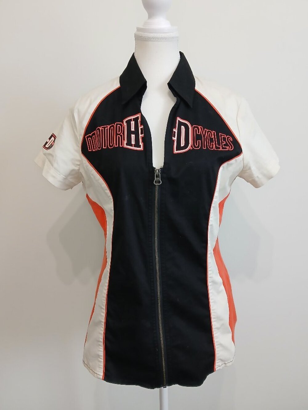 Harley Davidson Colorblocked Zip Front Mechanic/Garage Shirt M